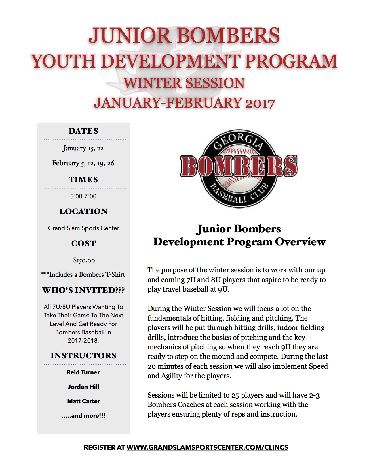 Junior Bombers Youth Development Program….Coming In January!!!