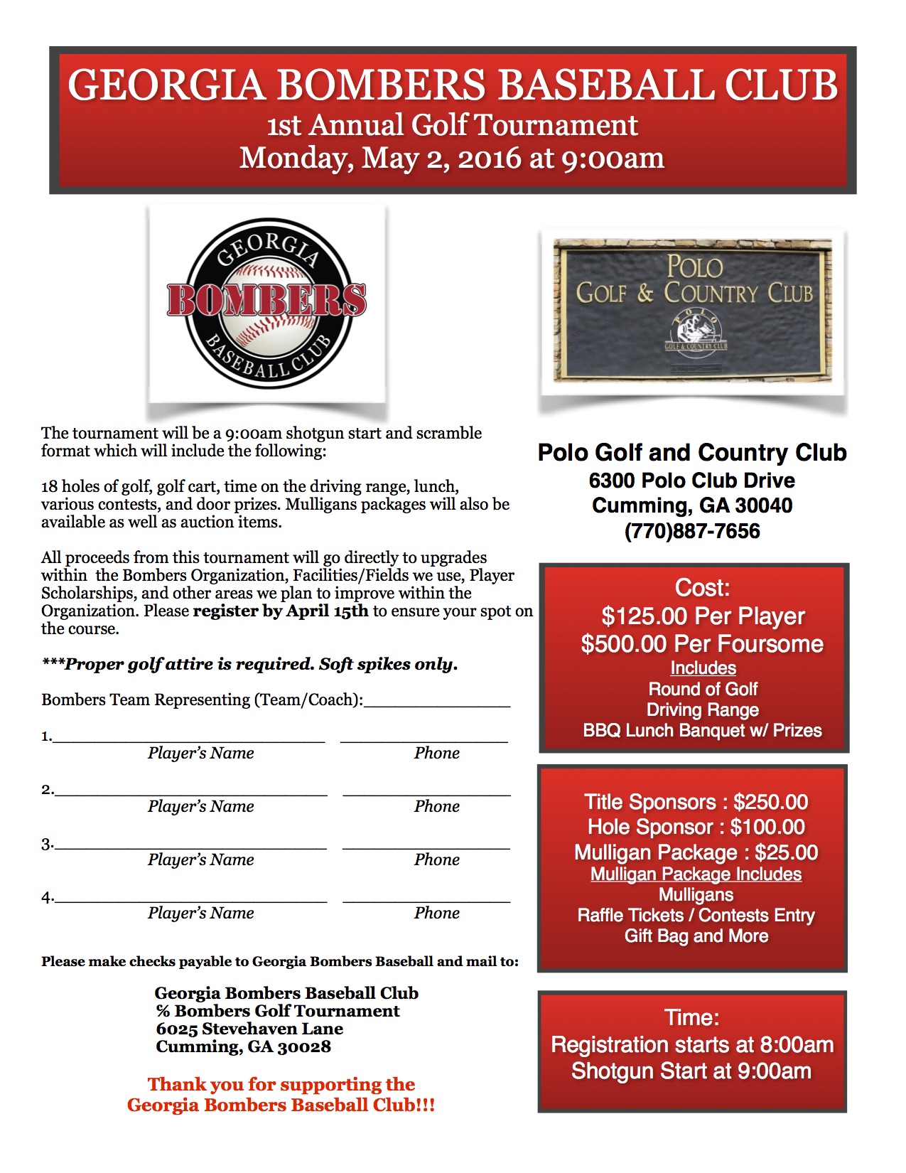 Bombers 1st Annual Golf Tournament
